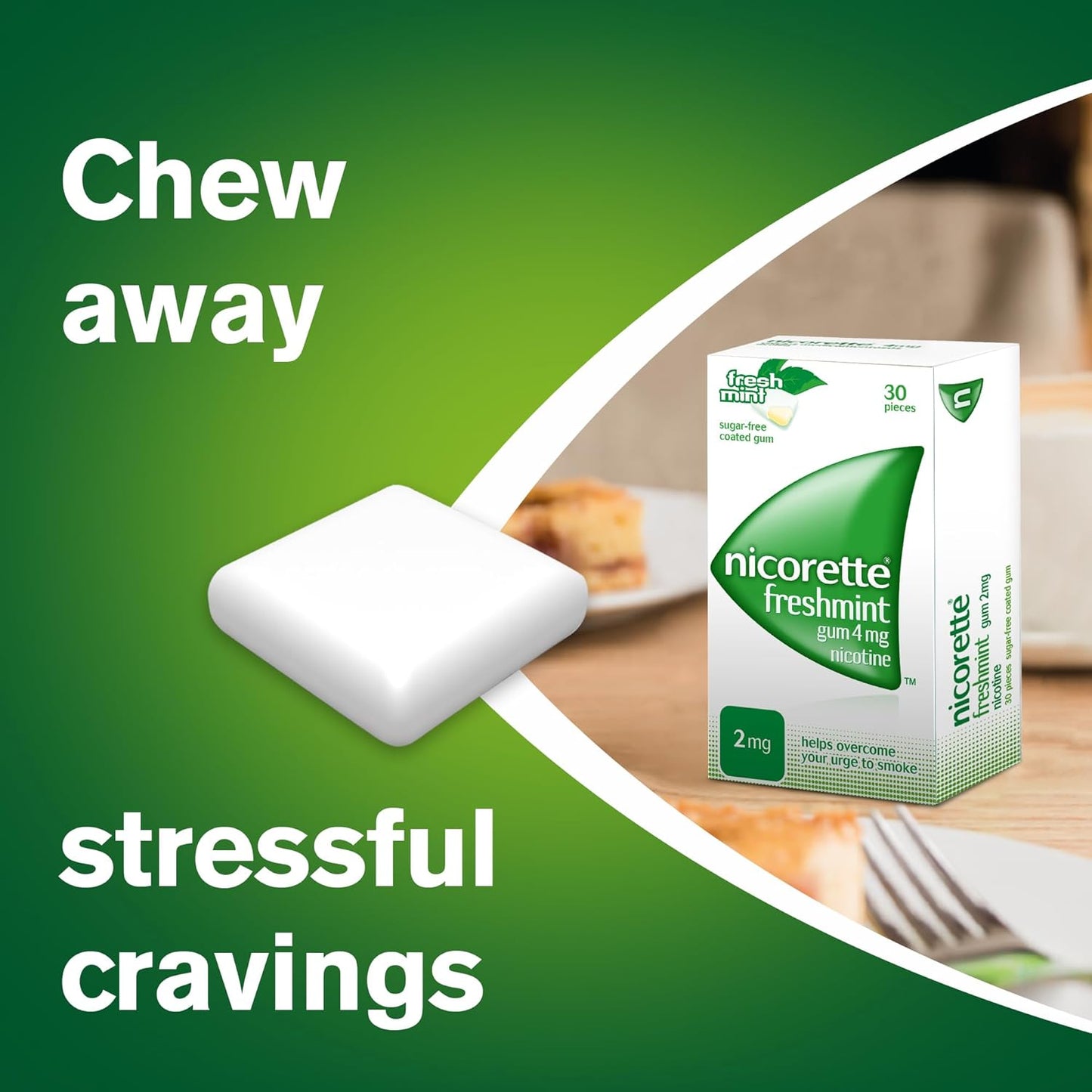 Nicorette Gum 2 mg Nicotine Gum Sugar-free, Fresh Mint Flavour, 30 Pieces