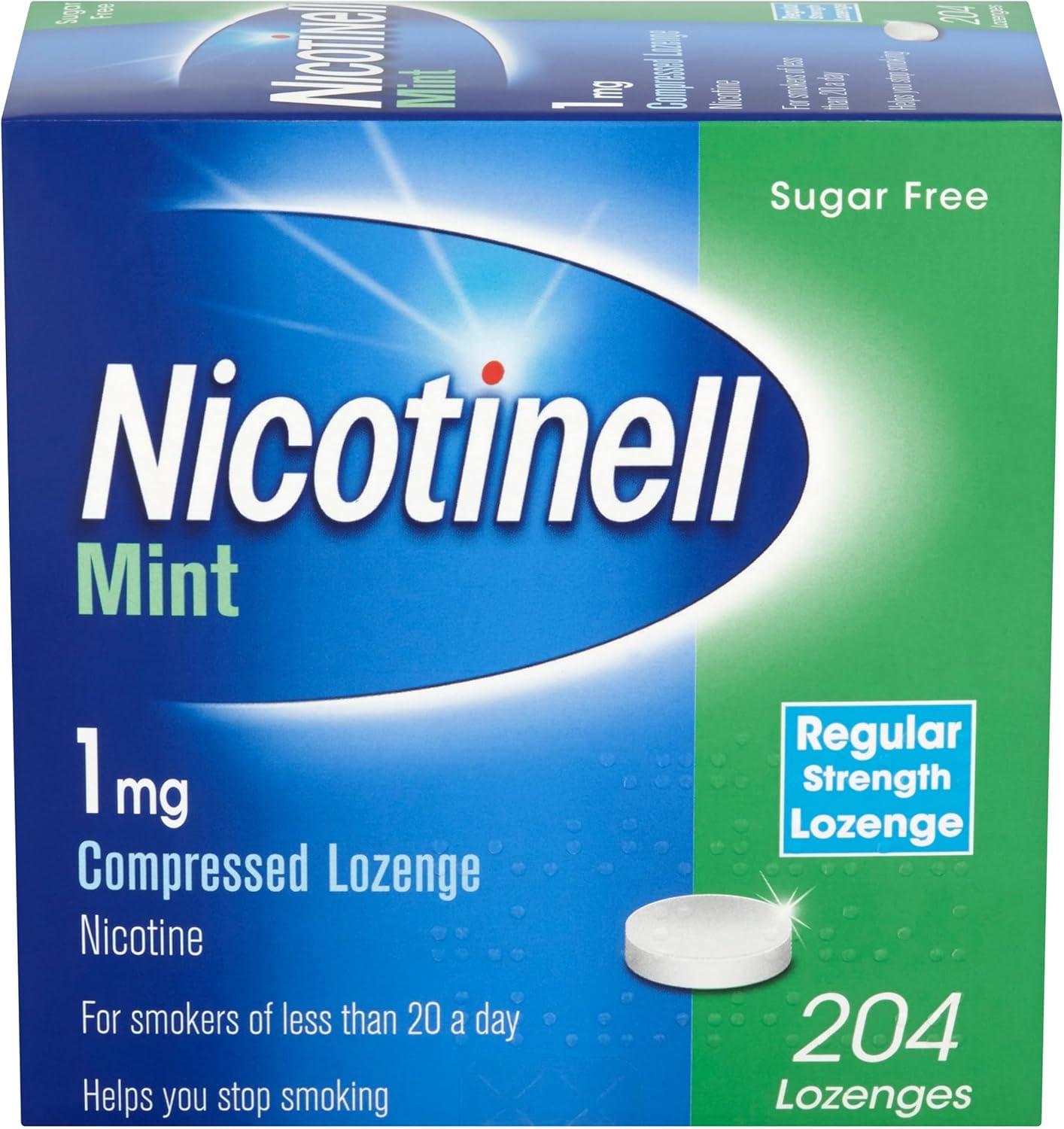 Nicotinell Mint Lozenge 1mg (204 Lozenges), Stop Smoking Aid, Sugar Free Nicotine Lozenges, Fresh Mint Flavour, 1mg Regular Strength for Light Smokers, Quit Smoking Aid