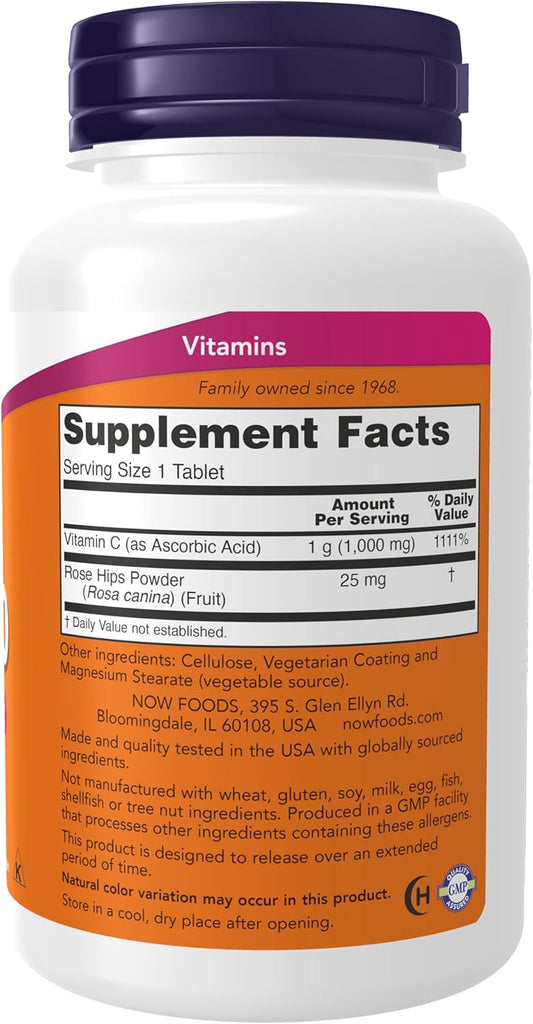 NOW Foods Vitamin C-1000 Sustained Release With Rose Hip, 100 Tablets