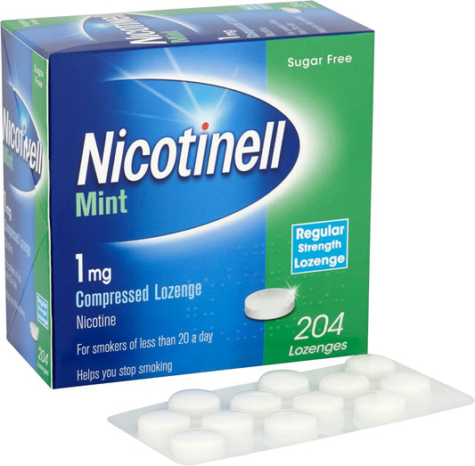 Nicotinell Mint Lozenge 1mg (204 Lozenges), Stop Smoking Aid, Sugar Free Nicotine Lozenges, Fresh Mint Flavour, 1mg Regular Strength for Light Smokers, Quit Smoking Aid
