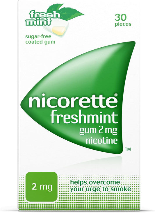 Nicorette Gum 2 mg Nicotine Gum Sugar-free, Fresh Mint Flavour, 30 Pieces