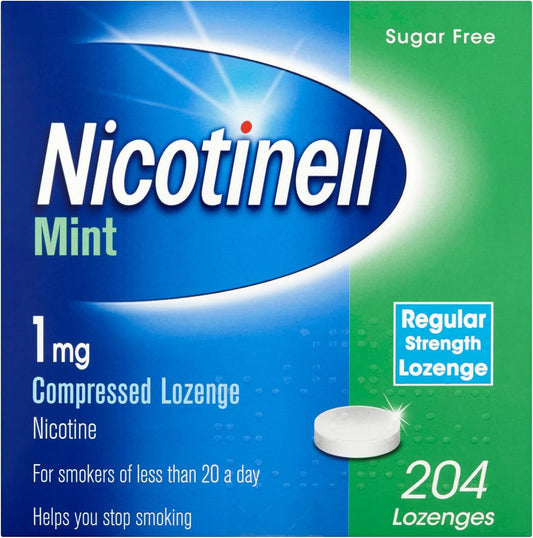Nicotinell Mint Lozenge 1mg (204 Lozenges), Stop Smoking Aid, Sugar Free Nicotine Lozenges, Fresh Mint Flavour, 1mg Regular Strength for Light Smokers, Quit Smoking Aid